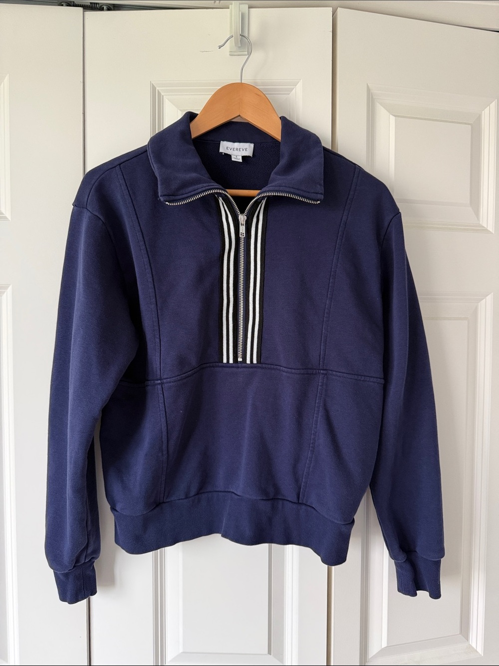 Evereve women’s Navy Half-Zip Pullover with Striped Placket